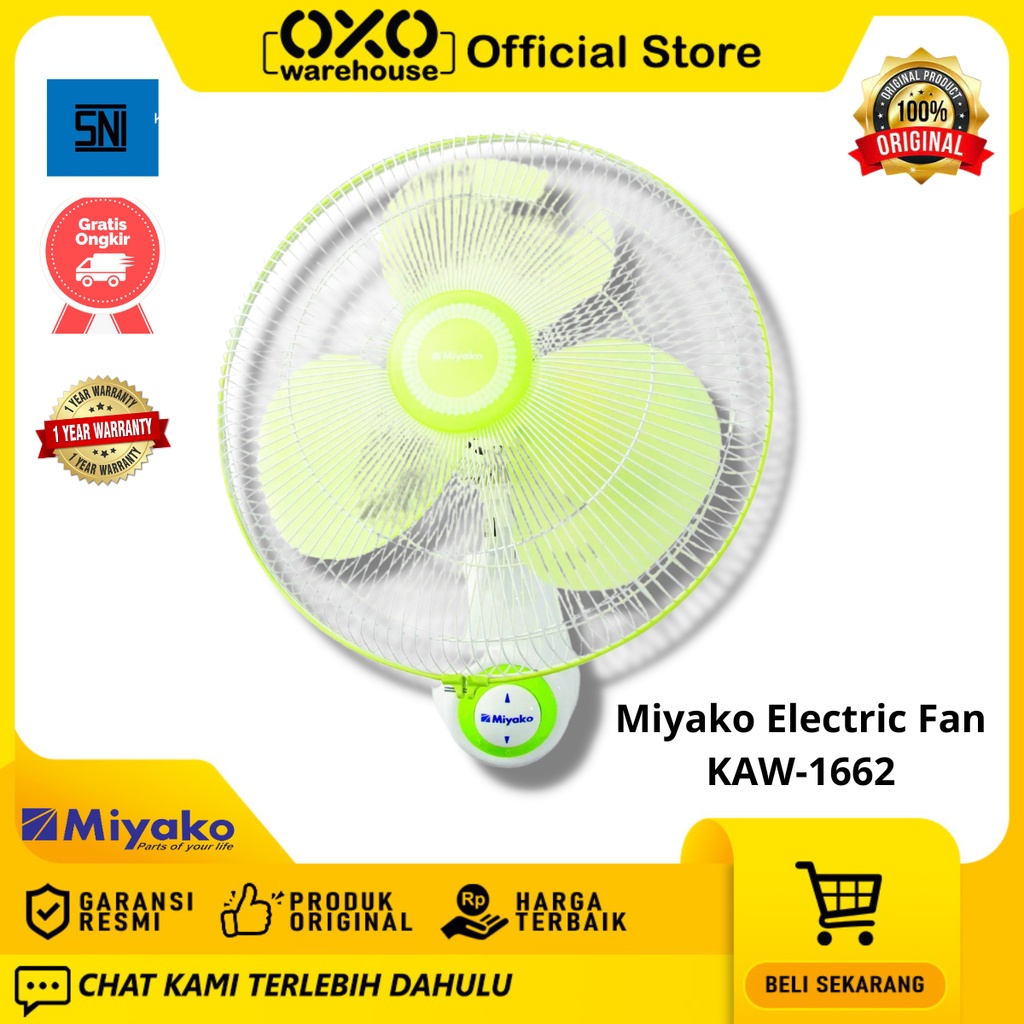 Miyako Kipas Angin KAW-1662 Electric Fan Wall Dinding Low Watt